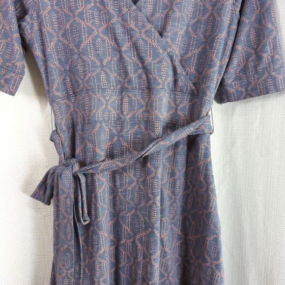 Toad and Co Cue Wrap Dress Womens Medium Blue Geometric Pockets - Picture 3 of 6